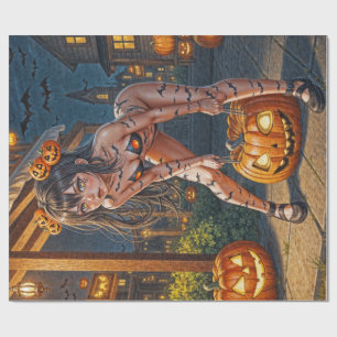 Halloween-Monster Jack-o-Lantern und Fledermaus-Vi Geschenkpapier