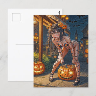 Halloween-Monster Jack-o-Lantern und Fledermaus-Vi Postkarte