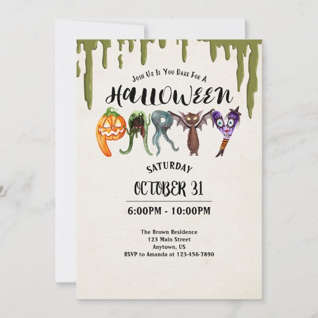 Halloween Monster Letters Halloween-Party Einladung (Vorderseite)