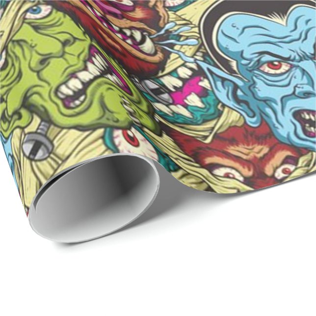 Halloween Monster Mash Geschenkpapier (Rolleneckpunkt)