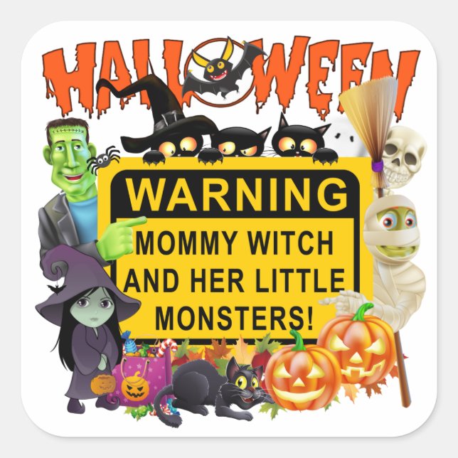 Halloween-Monster Quadratischer Aufkleber (Vorderseite)