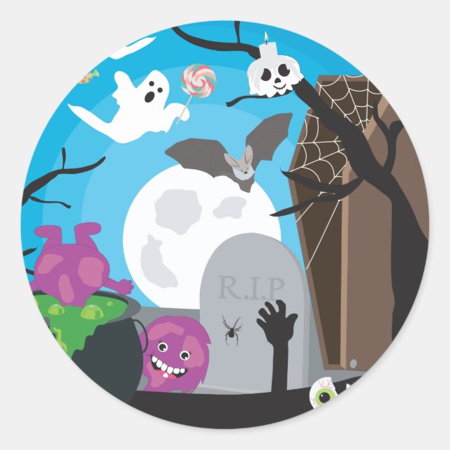Halloween Monster Szene Runder Aufkleber (Vorderseite)