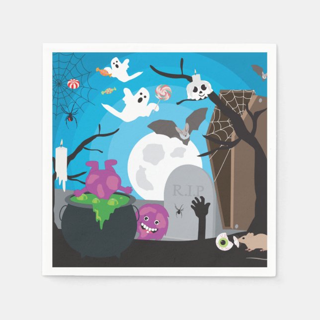 Halloween Monster Szene Serviette (Vorderseite)