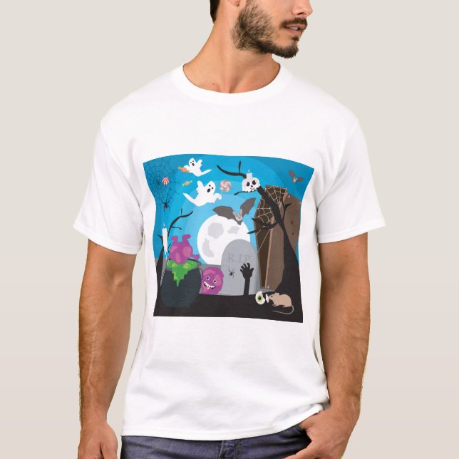 Halloween Monster Szene T-Shirt (Vorderseite)