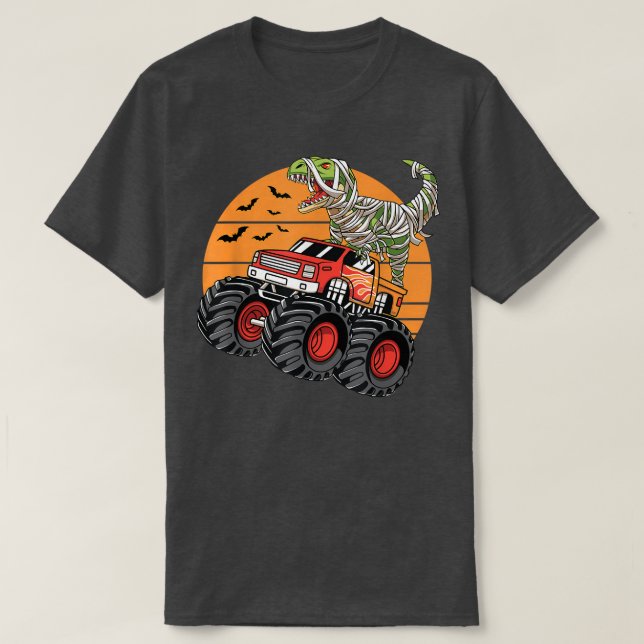 Halloween Monster Truck Crash Dinosaurier T re T-Shirt (Design vorne)