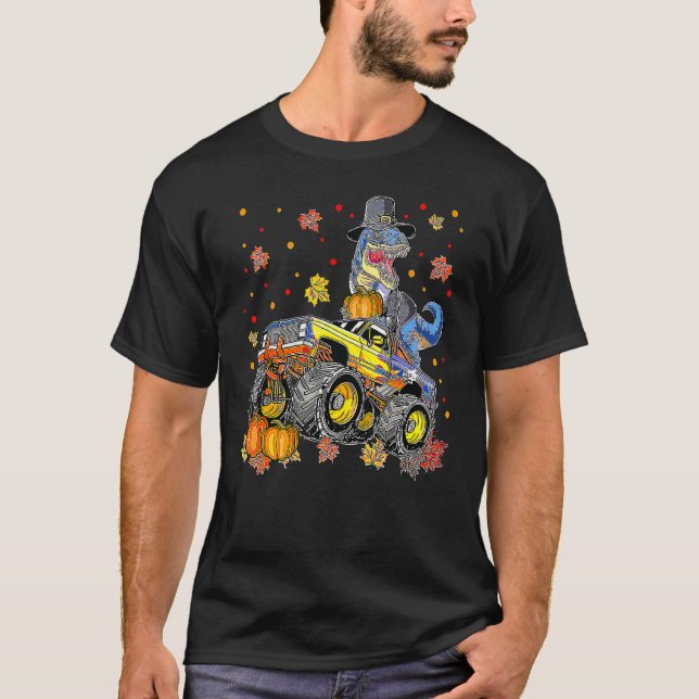 Halloween Monster Truck Dinosaur Thanksgiving Turk T-Shirt (Vorderseite)