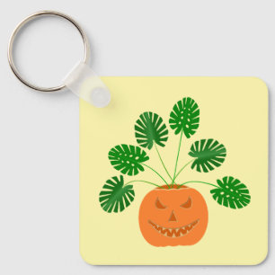 Halloween Monstera Pflanze in Pumpkin Custom Schlüsselanhänger