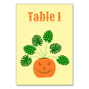 Halloween Monstera Pflanze in Pumpkin Custom Tischnummer
