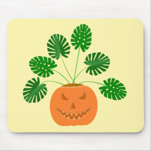 Halloween Monstera Pflanze in Pumpkin Mousepad