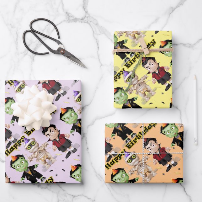 Halloween Monsters Kindergeburtstag Geschenkpapier Set (Vorderseite)