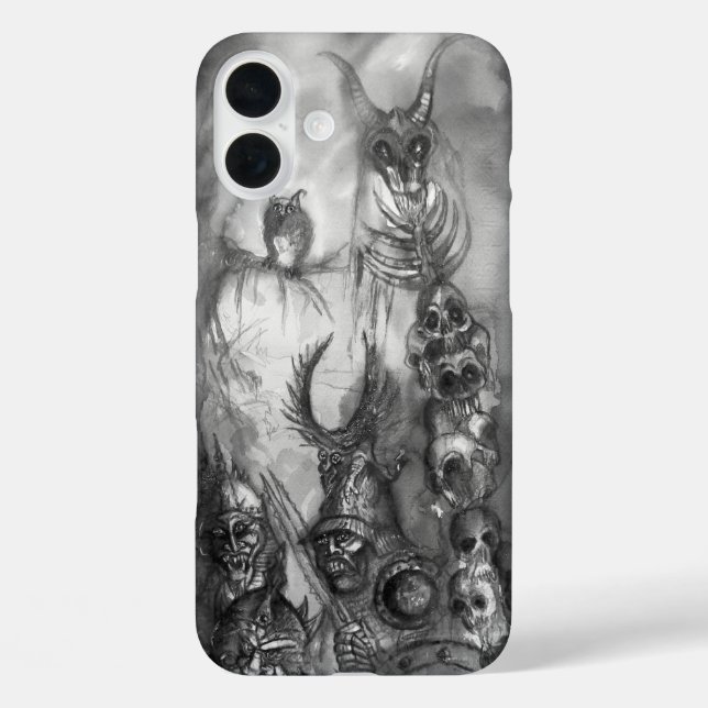 HALLOWEEN MONSTERS / ORK KRIEG Schwarz-weiße Fanta iPhone 16 Plus Hülle (Rückseite)