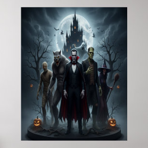 Halloween Monsters Poster Cinematic Spookene Szene