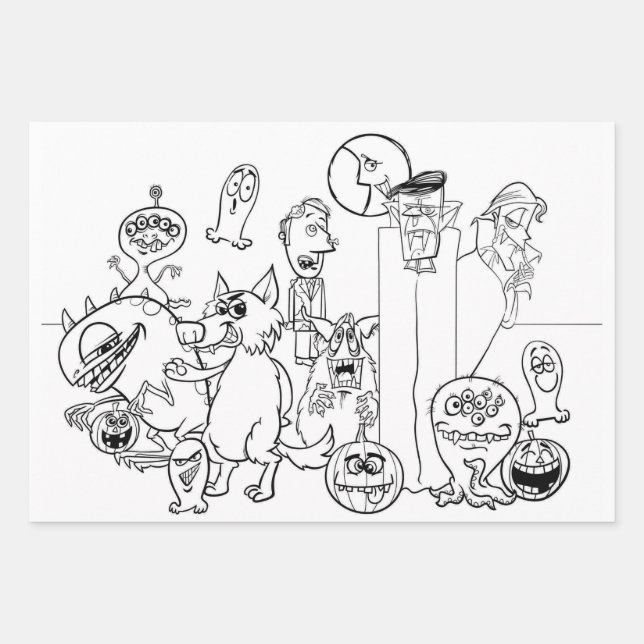 HALLOWEEN MONSTERS Wrapping Paper Sheet Set 3 Geschenkpapier Set (Vorderseite)