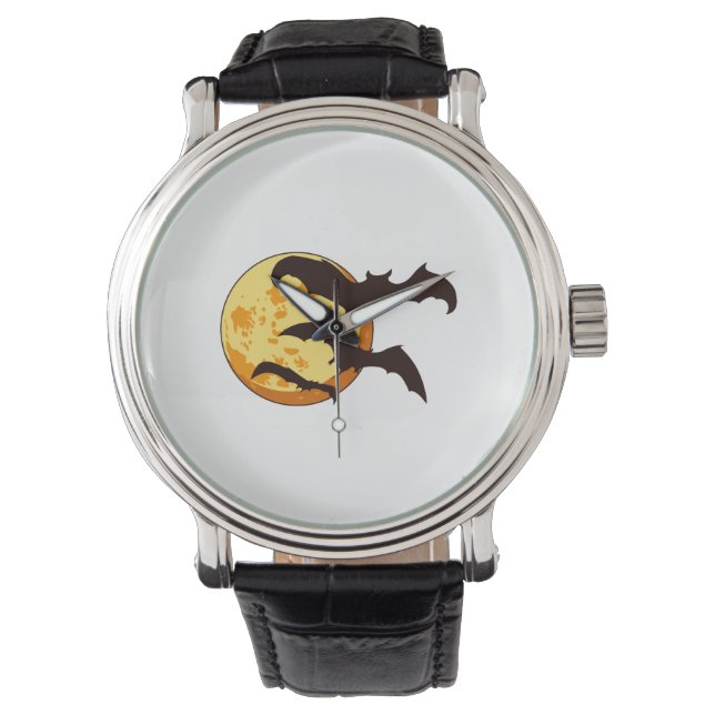 Halloween Moon & Bats Armbanduhr (Vorderseite)