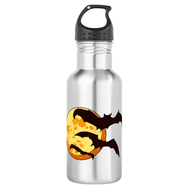 Halloween Moon & Bats Edelstahlflasche (Vorderseite)
