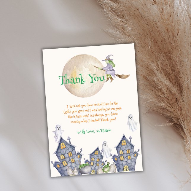 Halloween Moon Hexenhaus Kinderdusche Dankeskarte (Halloween Moon Witch House Baby Shower Thank You Card)