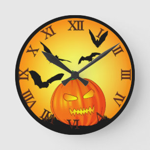 Halloween Moon Jack-O-Lantern Runde Wanduhr