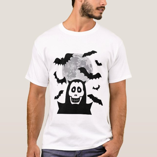 Halloween Moon Spooky Boo Skull Horror Bats T-Shirt (Vorderseite)
