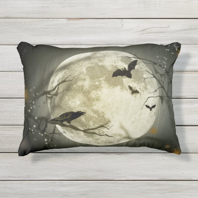 Halloween Moon Spooky Crows Kissen Für Draußen (Vorderseite)