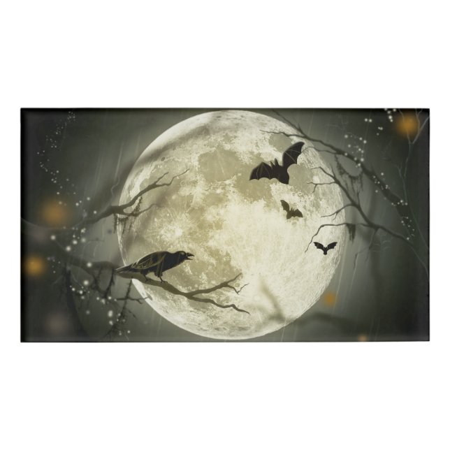 Halloween Moon Spooky Crows Namenschild (Vorderseite)