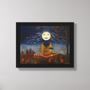 Halloween Moon Trick oder Treat Devil Black Cat Leinwanddruck