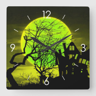 Halloween Moonlight Spuk House Quadratische Wanduhr