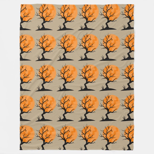Halloween Moonlit Trees Fleecedecke (Vorderseite)