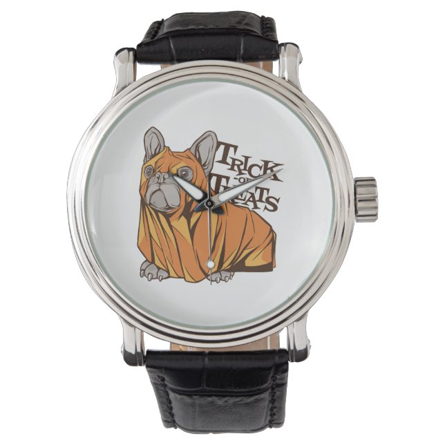 Halloween Mops Armbanduhr (Vorderseite)