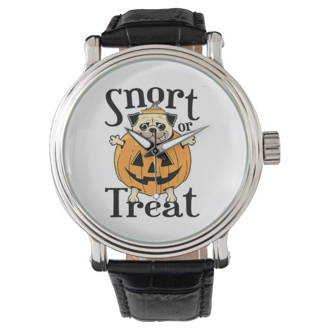 Halloween-Mops Armbanduhr (Vorderseite)