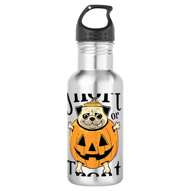 Halloween-Mops Edelstahlflasche (Vorderseite)