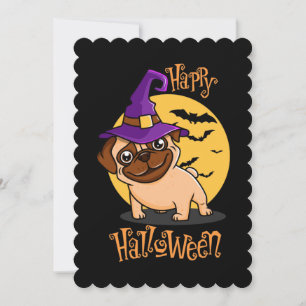 Halloween-Mops-Flach-Grußkarte Einladung