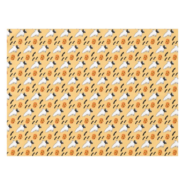 Halloween Mops Ghost Niedlich Pumpkin Bats Yellow  Tischdecke (Vorderseite (Horizontal))