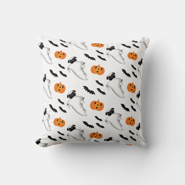 Halloween Mops Ghost Niedlich Pumpkin und Flederma Kissen (Vorderseite)