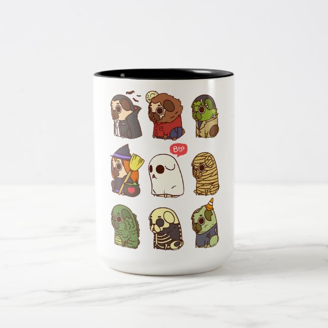 Halloween Mops Horror Kostüme Geschenkideen Zweifarbige Tasse (Mittel)