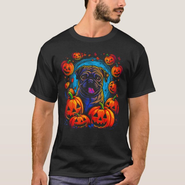 Halloween-Mops-Hund T-Shirt (Vorderseite)