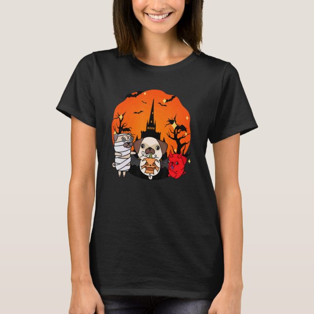 Halloween-Mops-Hunde-Süßes-oder-Saures-Hunderasse- T-Shirt (Vorderseite)