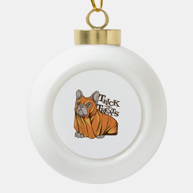 Halloween Mops Keramik Kugel-Ornament (Vorderseite)