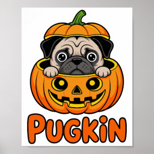 Halloween-Mops-Kürbis, Mops-Kürbis-Hund Poster