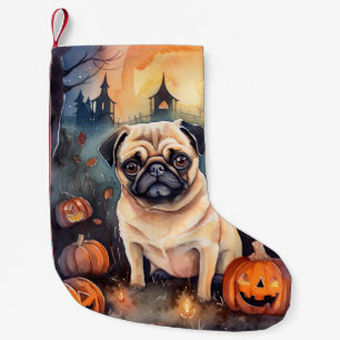 Halloween-Mops mit Pumpkins Beängstigend Kleiner Weihnachtsstrumpf