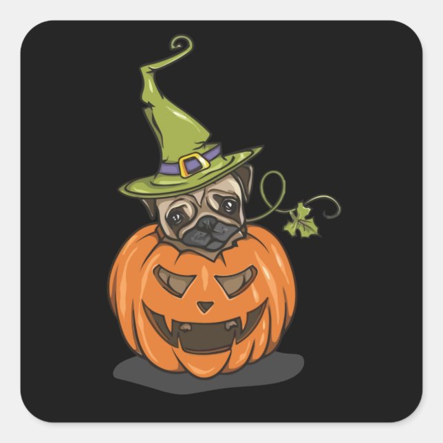 Halloween-Mops Quadratischer Aufkleber (Vorderseite)