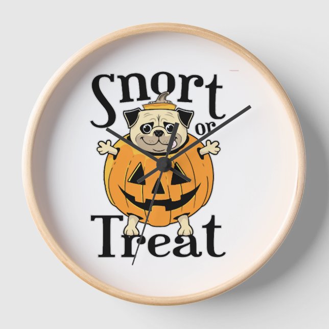 Halloween-Mops Uhr (Vorderseite)