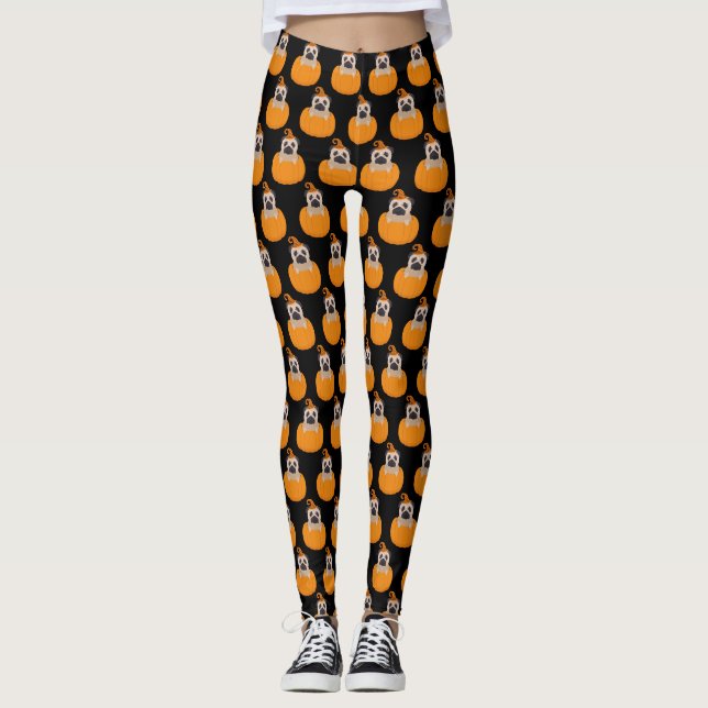 Halloween Mops und Pumpkin Leggings (Vorderseite)
