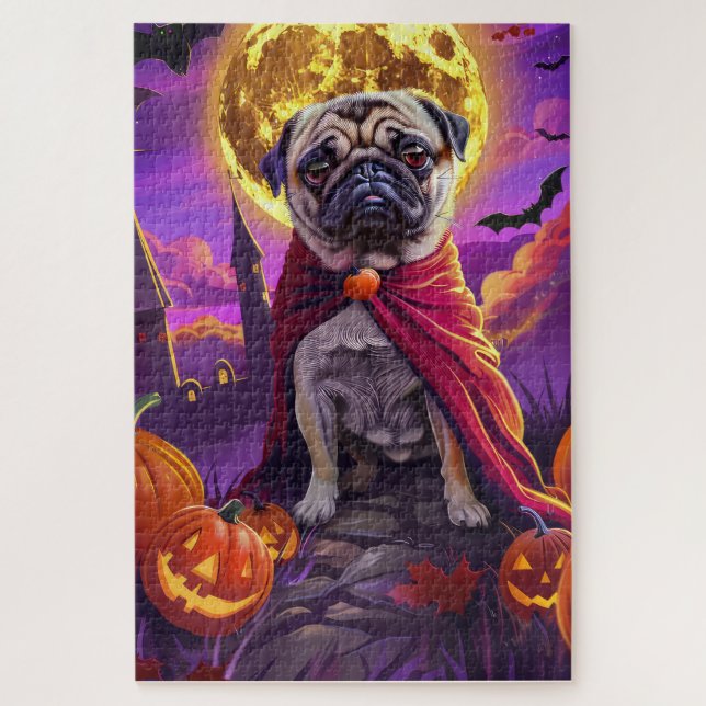 Halloween Mops Vampir Kürbisse Gruselig  (Vertikal)