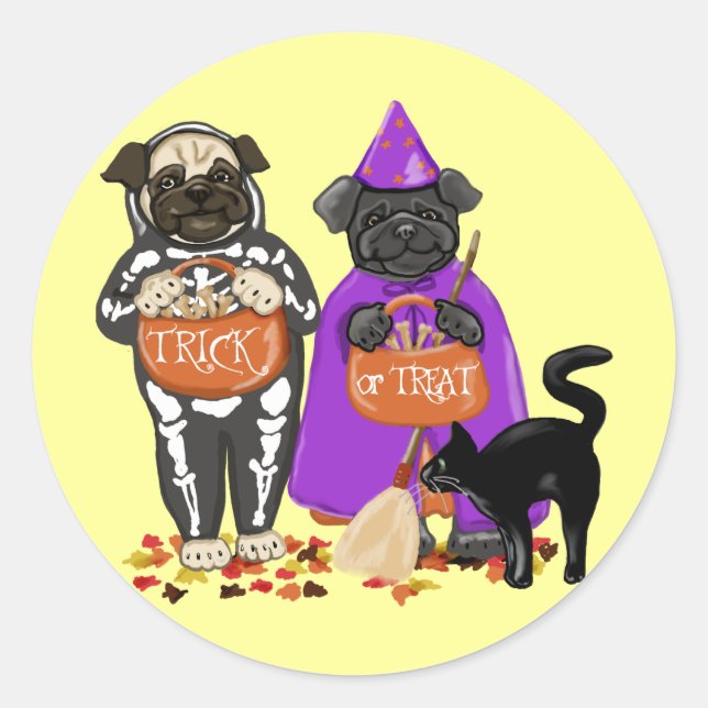 Halloween-Möpsen für Trick oder Treat, individuell Runder Aufkleber (Vorderseite)