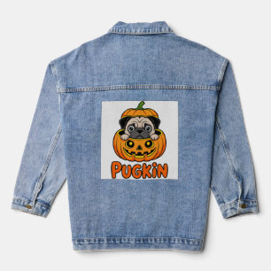 Halloween-Mopsmops, Kürbis-Mops-Hund Jeansjacke