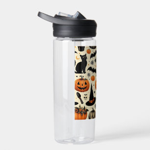 Halloween-Motiv mit schwarzer Katze und Kürbis Trinkflasche