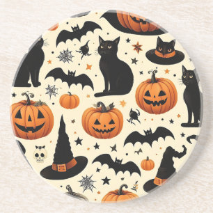 Halloween-Motiv mit schwarzer Katze und Kürbismust Getränkeuntersetzer
