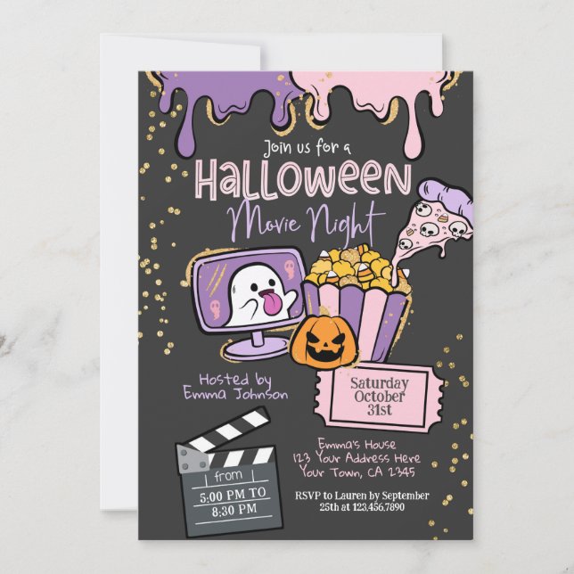 Halloween Movie Night Invitation Einladung (Vorderseite)