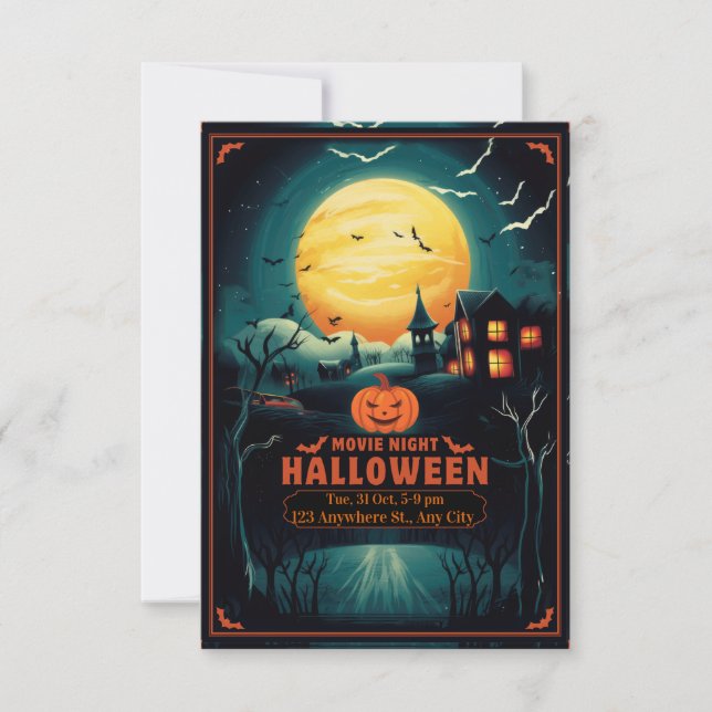 Halloween Movie Night Poster RSVP Karte (Vorderseite)