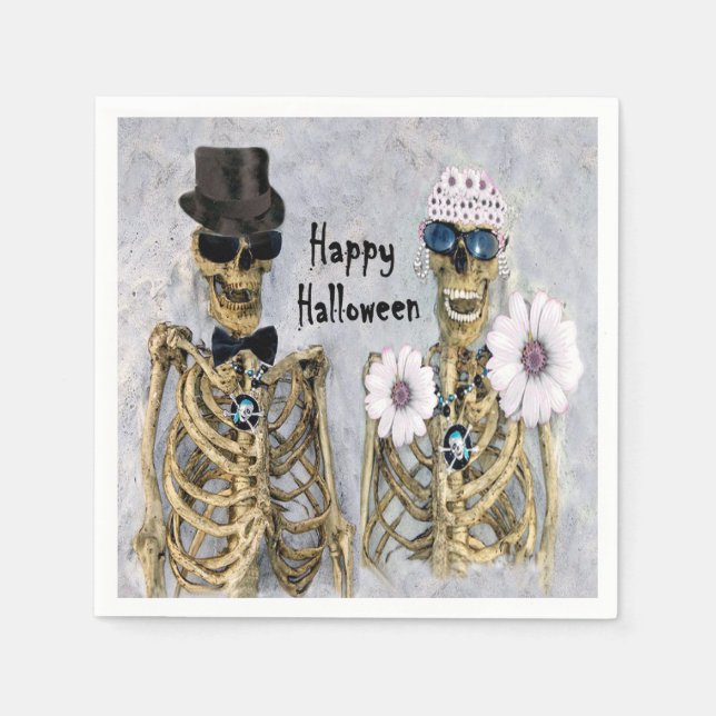 Halloween Mr. & Ms Skully Skelette Servietten. Serviette (Vorderseite)
